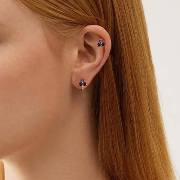 Gold 14k Gold Plated 2pc Blue Cubic Zirconia Stud Earring Set - Picture 1 of 3